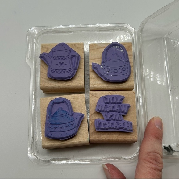 Stampin' Up Tiny Teapots Mounted Stamps Retired 2000 W/ Box Cardmaking Scrapbook - Picture 3 of 4